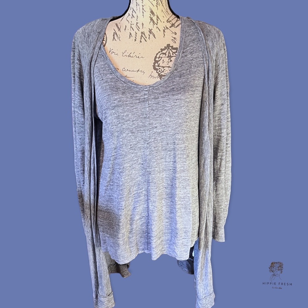 Tahari Women’s 100% Linen Blue T Shirt & Longer Cardigan Matching Set M